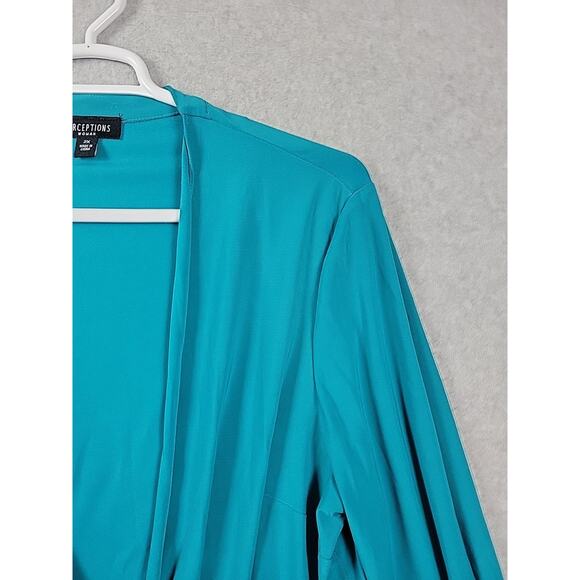 Perceptions Green 3/4 Gathered Sleeve Tie Front Cardigan Women's Plus 2X Stretch - Picture 4 of 13